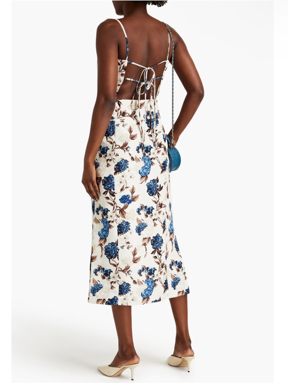 Tory Burch Lace Up Tie Back Floral Print Ottoman Midi Tank Dress NEW Size 12 - Picture 2 of 11